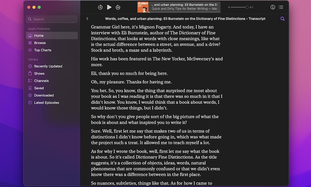 Podcast transcripts on Mac