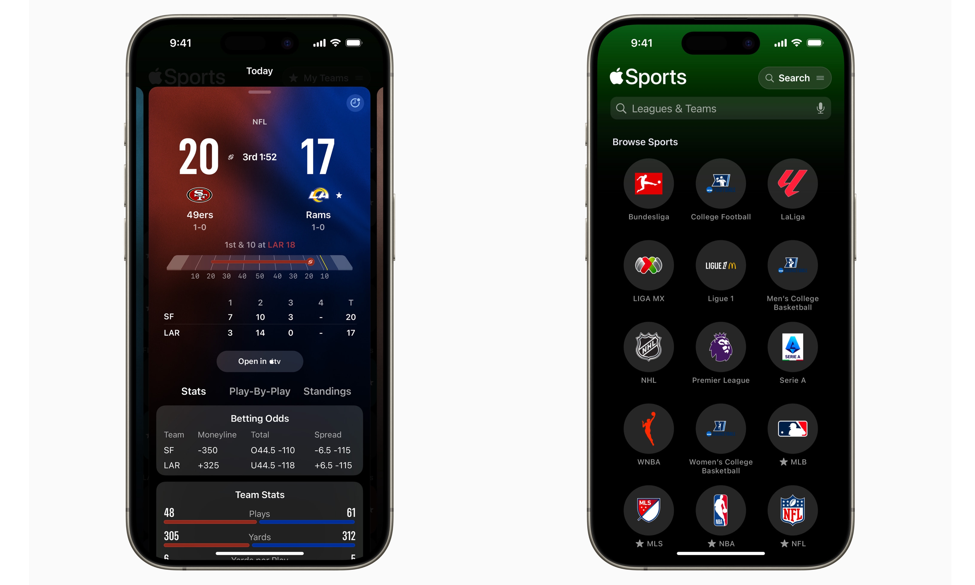 Apple Sports scorecard and search views
