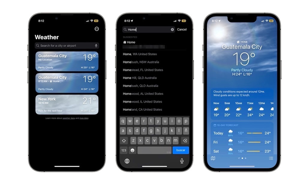 Work and Home Locations in Weather app iOS 18